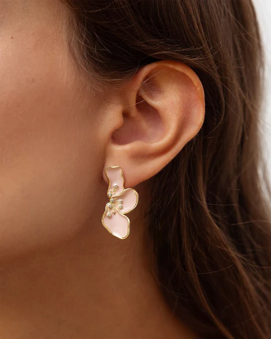 Orecchino Donna Amabile Goddess Dorato Pendente con Fiore di Amaryllis Rosa 