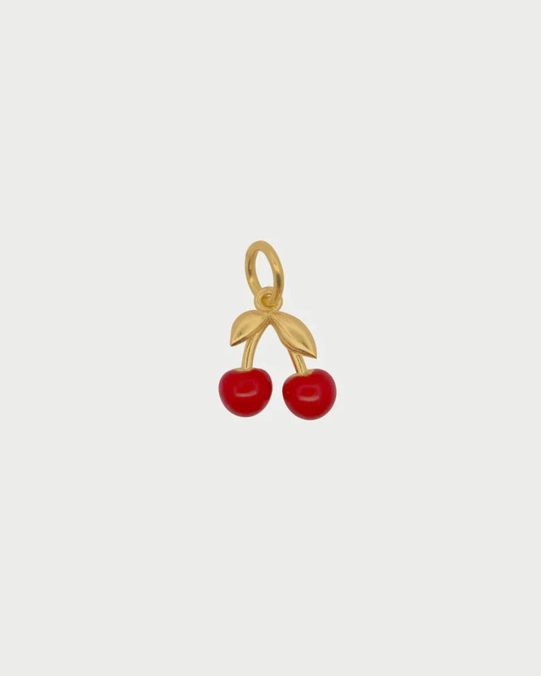 Charm Donna Rue Des Mille Ciliegie in Argento Dorato con Smalto Rosso 