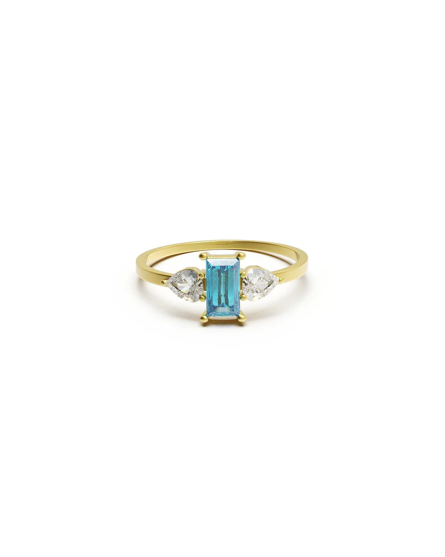 Anello Donna Amabile Sky Dorato con Pietra Celeste e Bianca 
