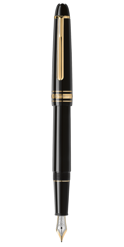 Penna Stilografica Montblanc Meisterstück Placcata in Oro Classique in resina nera con clip, bande e finiture placcate oro, pennino in oro 14 carati bicolore.