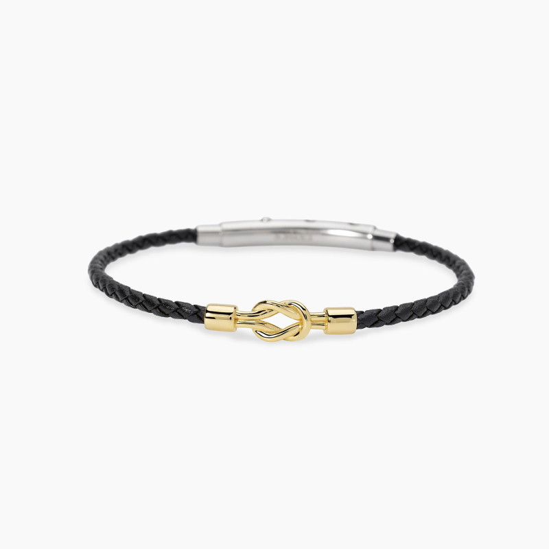 Bracciale uomo in pelle intrecciata, chiusura magnetica nera, gioiello